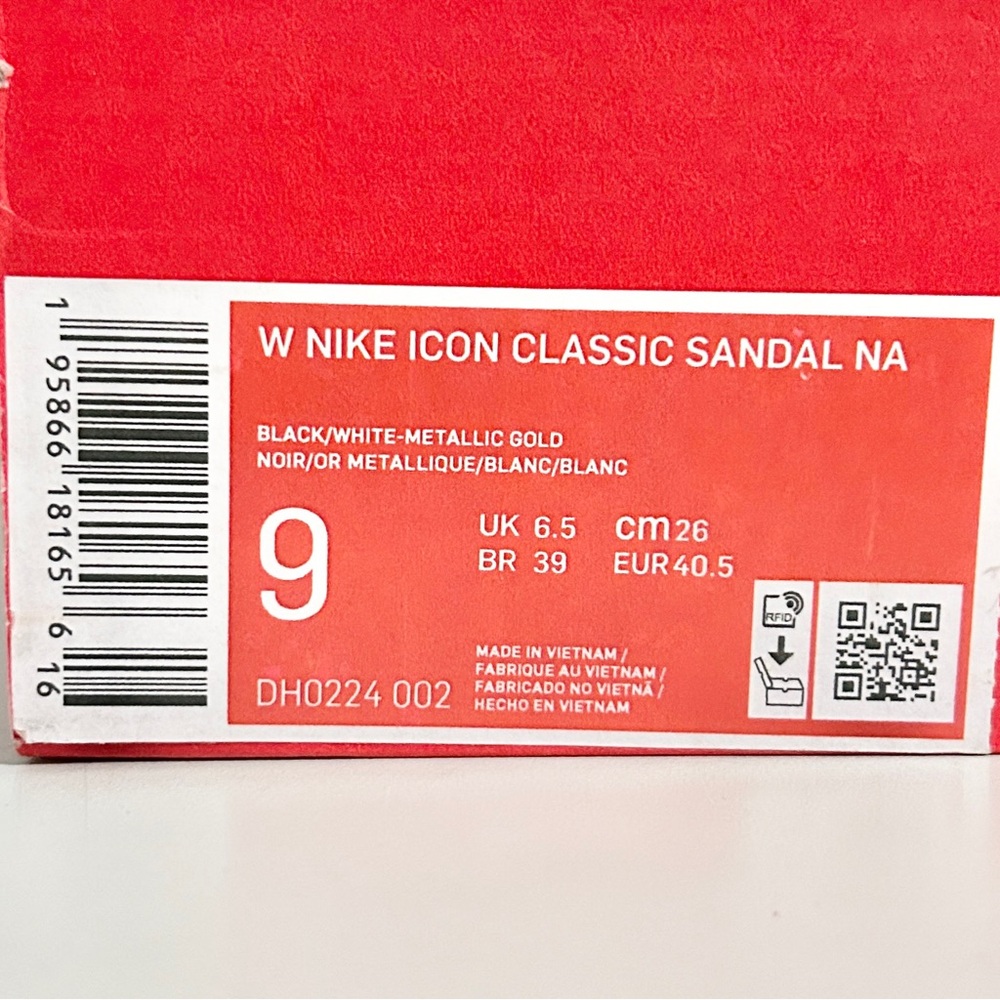 Nike Wmns Icon Classic “Black Metallic Gold” Women’s Size 6-9 White Sandals - Picture 11 of 11
